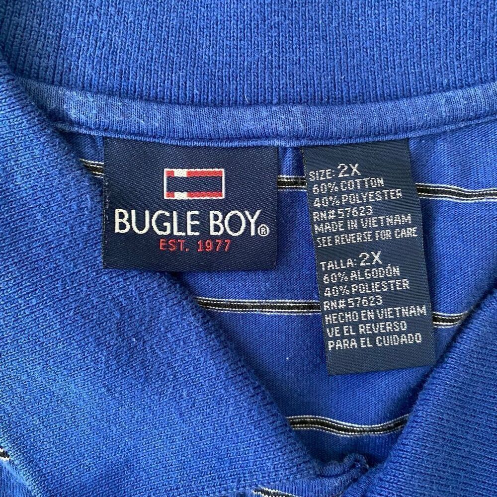 Bugle Boy men 2XL short sleeve cotton blend 2 button collar polo blue stripe - Picture 5 of 8
